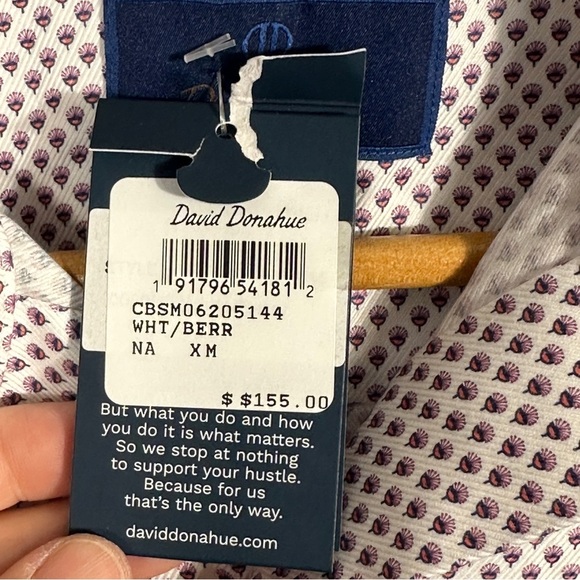 NEW with tags, David Donohue Fusion white/berry button down shirt, medium/15.5 - Picture 4 of 7